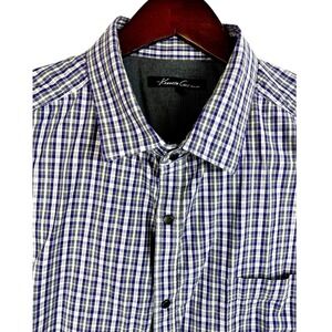 Kenneth Cole‎ New York Mens Plaid Short Sleeve Button Down Shirt XXL